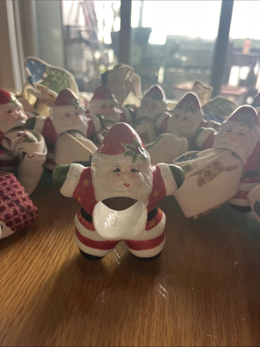 Red and White Santa Ceramic Napkin Rings 4” tall set of 8